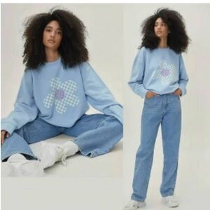 Nasty Gal Flower graphic oversized baby blue sweatshirt NWT size medium
